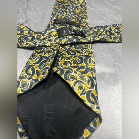 Men’s Dunhill Gold Blue Geometric Designer Luxury Silk Tie - Picture 2 of 4